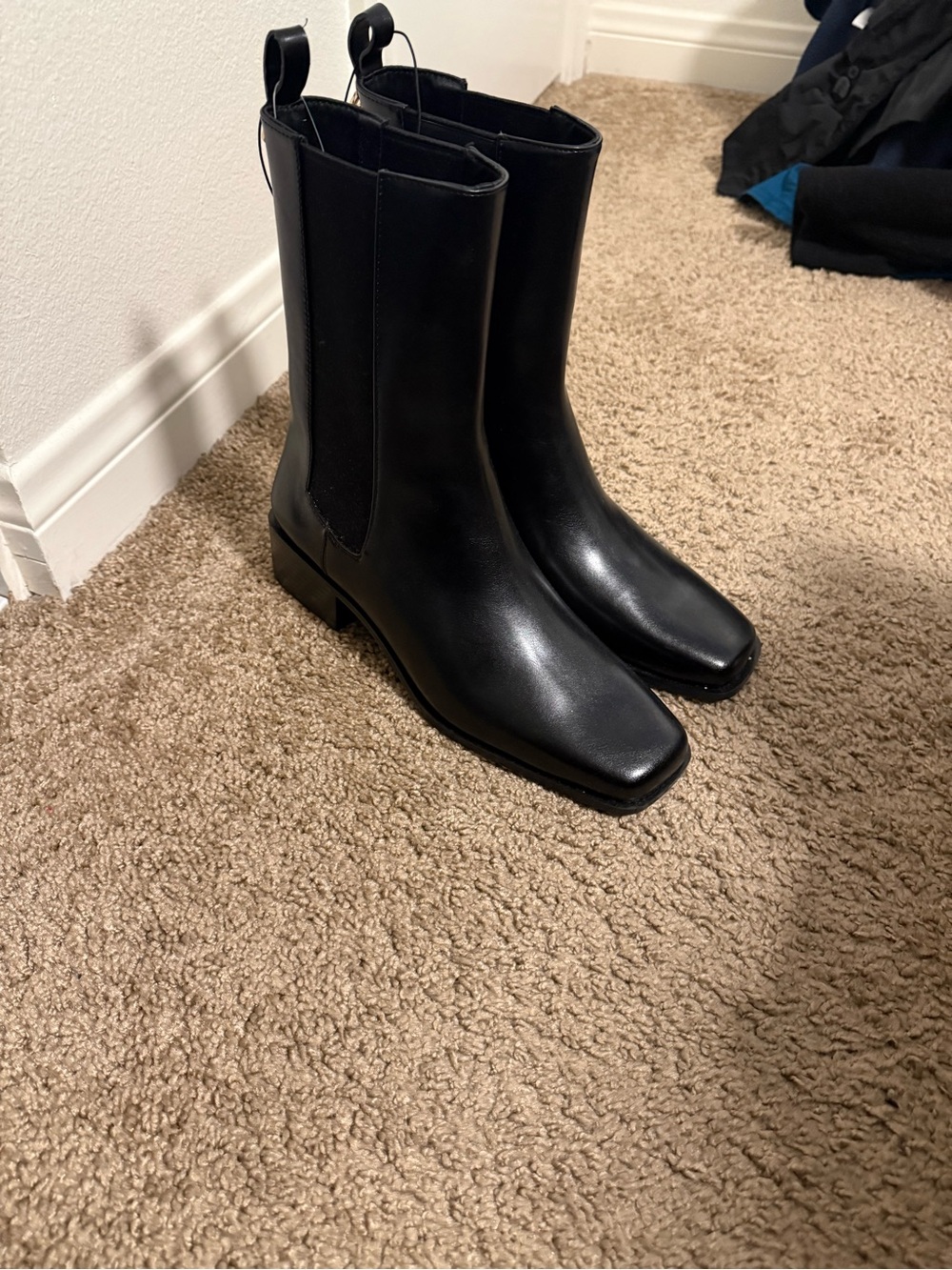 H&M Black Square-Toe Mid-Calf Heeled Boots